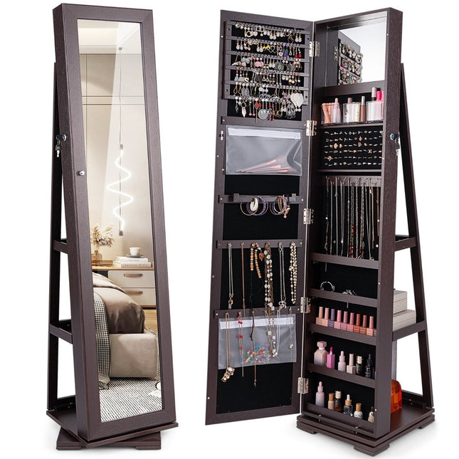 Jewelry Cabinet with Full Length Mirror & Built-in Makeup Mirror Coffee Mirror Cabinet