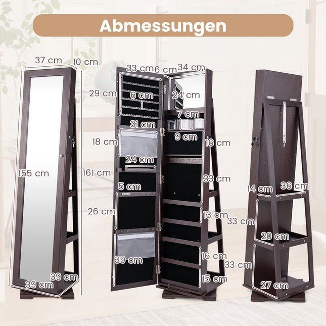 Jewelry Cabinet with Full Length Mirror & Built-in Makeup Mirror Coffee Mirror Cabinet