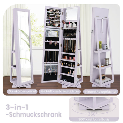Jewelry Cabinet with Full-Length Mirror, Rotating Base