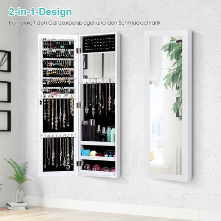 Jewelry Cabinet with Full-Length Mirror, White, 31.5x8.5x110 cm