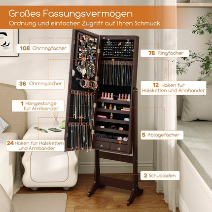 Jewelry Cabinet with LED Light and Full-Length Mirror