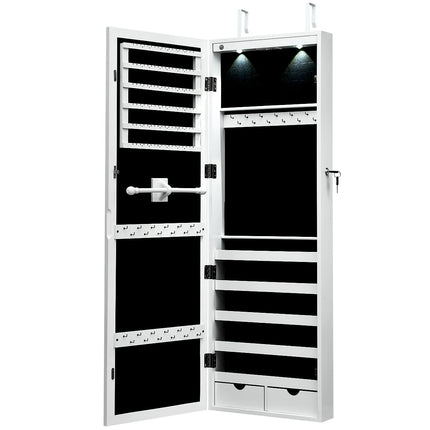 Jewelry Cabinet with LED Lights, Mirror, Wall/Door Mount