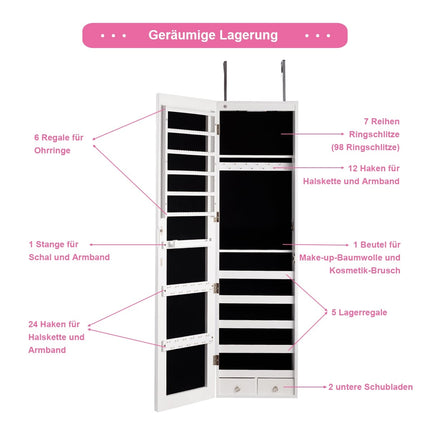 Jewelry Cabinet with LED Mirror, Black/White, 120x35.5x10 cm