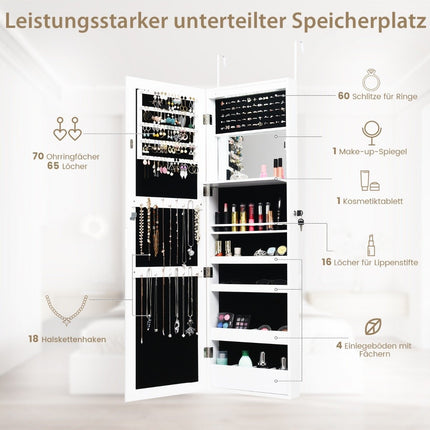 Jewelry Cabinet with Mirror, LED Lights, Lockable, White