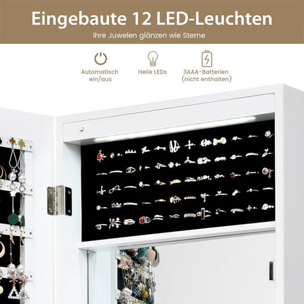 Jewelry Cabinet with Mirror, LED Lights, Lockable, White