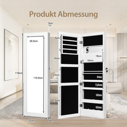 Jewelry Cabinet with Mirror, LED Lights, Lockable, White