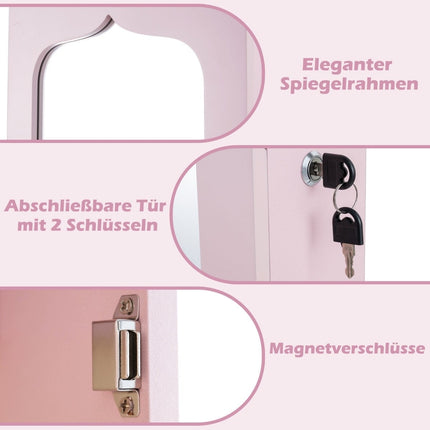 Jewelry Cabinet with Mirror, LED, Lockable, Pink