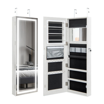 Jewelry cabinet hanging mirror cabinet lockable with three-color LED lighting white