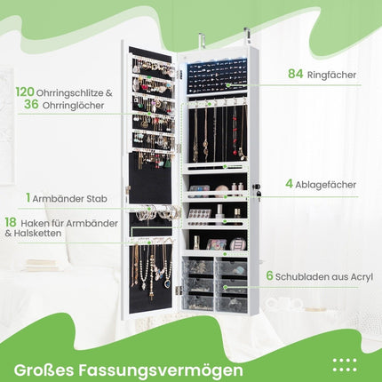 Jewelry cabinet hanging storage cabinet with LED lighting 36.5 x 11.5 x 120 cm white