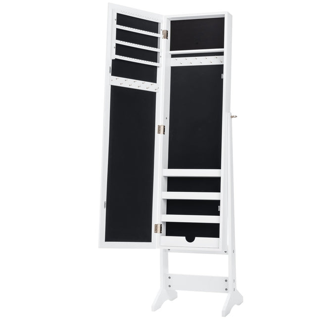 Jewelry cabinet, jewelry shelf, full-length mirror, mirror cabinet, tilt-adjustable, white