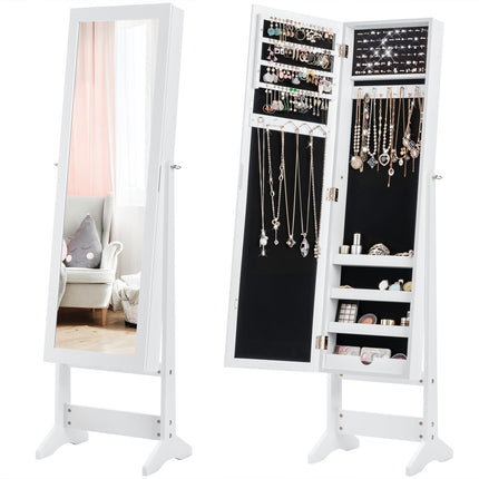 Jewelry cabinet, jewelry shelf, full-length mirror, mirror cabinet, tilt-adjustable, white