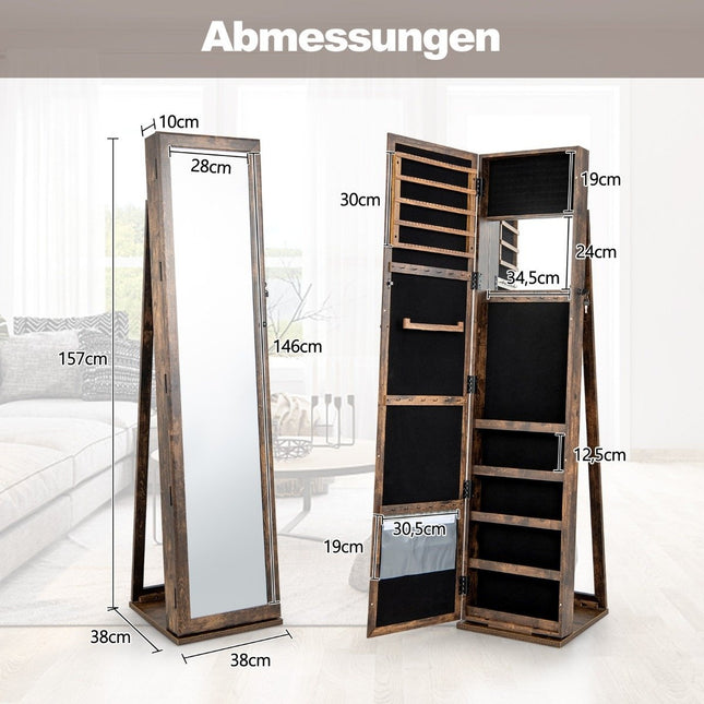 Jewelry cabinet mirror cabinet with full-length mirror and built-in makeup mirror brown
