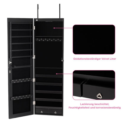 Jewelry cabinet wall mirror with LED lighting mirror cabinet 120 x 35.5 x 10 cm black/white-black