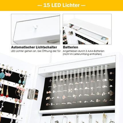 Jewelry cabinet with 15 LED jewelry shelf jewelry organizer 37 x 8.5 x 120 cm white