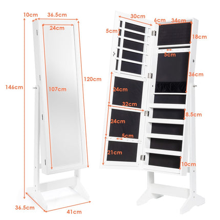 Jewelry cabinet with full-length mirror jewelry stand 41 x 36.5 x 146 cm white