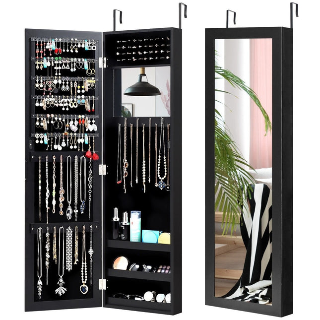 Jewelry cabinet with full-length mirror mirror cabinet 31.5 x 8.5 x 110 cm black
