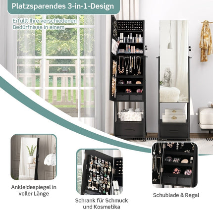 Jewelry cabinet with mirror Jewelry mirror cabinet with drawer 42 x 38 x 157 cm black