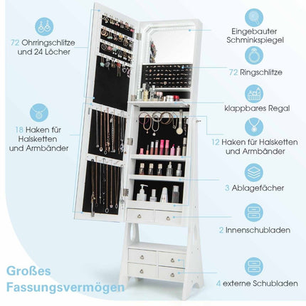 Jewelry cabinet with mirror & lighting Jewelry mirror cabinet with drawers and folding shelf white
