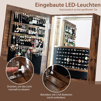 Jewelry cabinet with mirror with lighting Jewelry mirror cabinet with drawers brown
