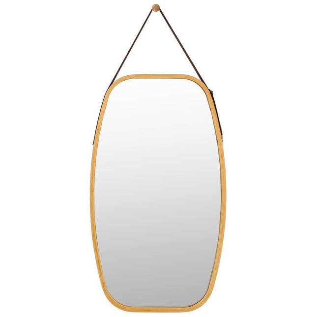 Jewelry mirror with bamboo frame and adjustable leather strap 77 x 44 x 1.5 cm
