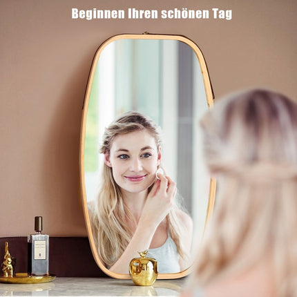 Jewelry mirror with bamboo frame and adjustable leather strap 77 x 44 x 1.5 cm