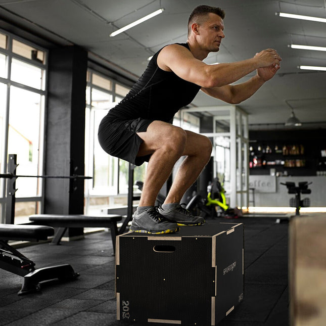 Plyometric Jump Box - 3 in 1 wooden platform with handles