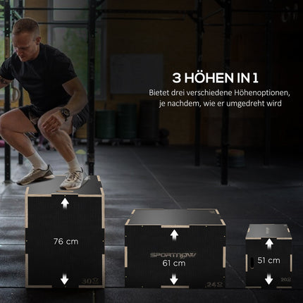 Plyometric Jump Box - 3 in 1 wooden platform with handles