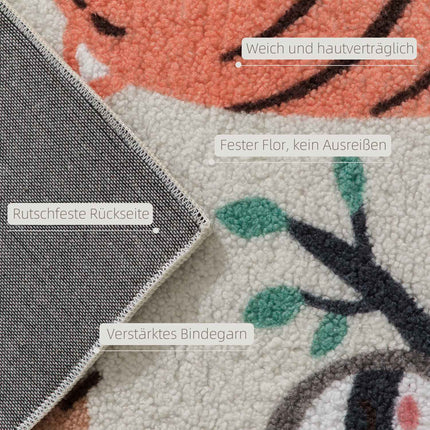 Jungle Pattern Fleece Rug, Non-Slip, Cream & Multicolor