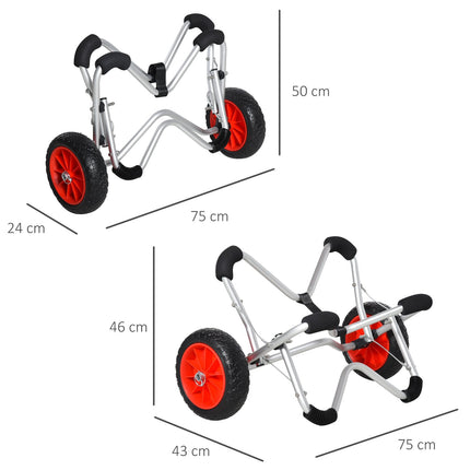 Collapsible aluminum kayak trailer with PU tires, 75 kg capacity