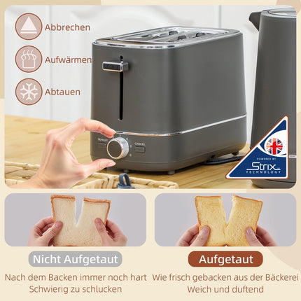 Kettle & Toaster Set, 1.7L, 6 Browning Levels, Gray