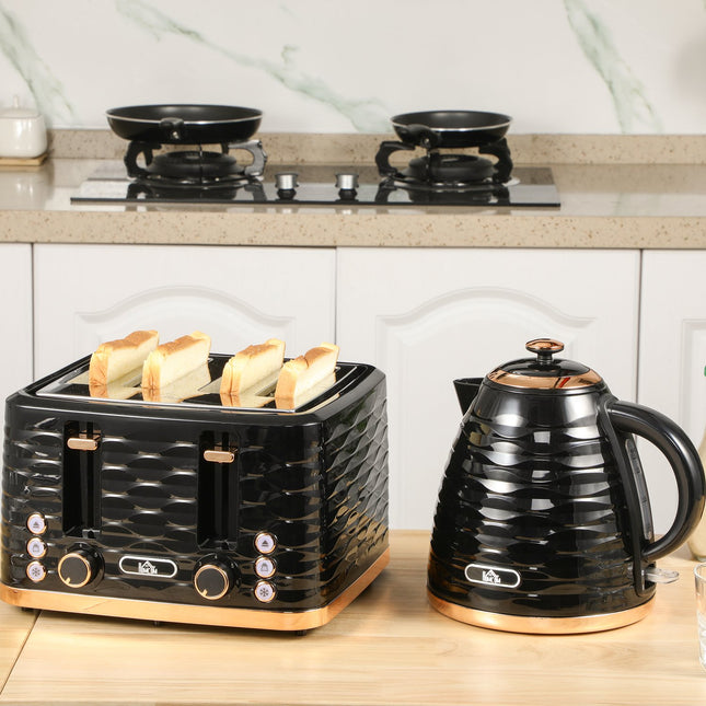 Kettle and toaster breakfast set, 1.7L, 4 slices, black