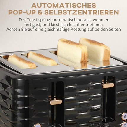 Kettle and toaster breakfast set, 1.7L, 4 slices, black