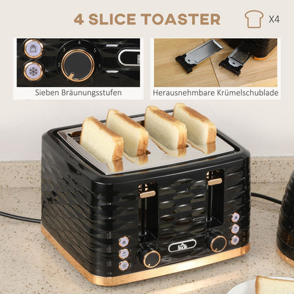 Kettle and toaster breakfast set, 1.7L, 4 slices, black