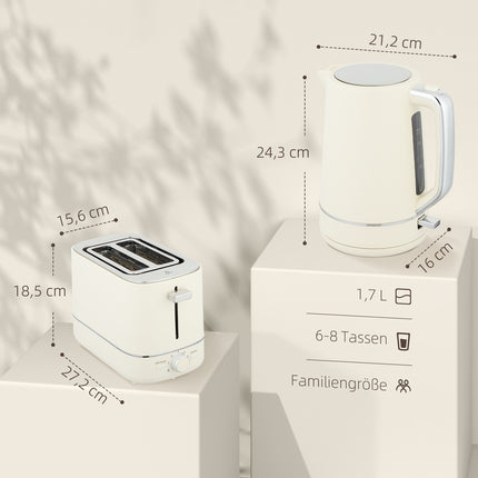 Kettle and Toaster Set, 1.7L, 6 Browning Levels, Beige