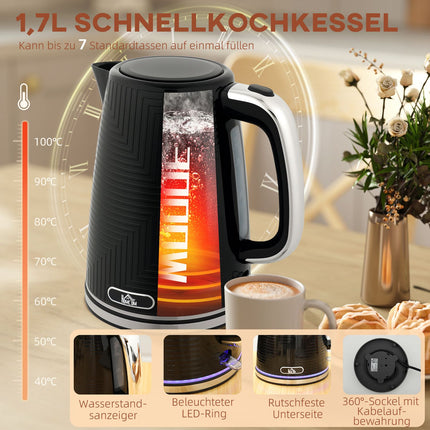 Kettle and Toaster Set, 2200W, 2-Slice, Black