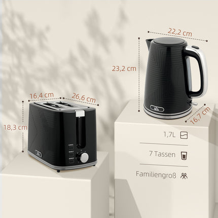 Kettle and Toaster Set, 2200W, 2-Slice, Black
