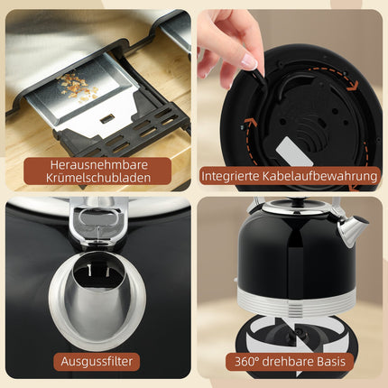Kettle and Toaster Set, 7 Browning Levels, 1.7L, Black