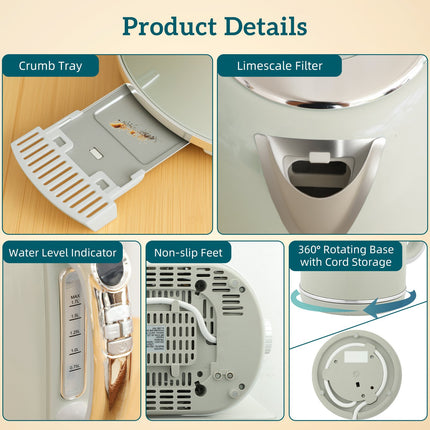 Kettle and Toaster Set, LED Display, 1.7L, 2200W, Grey