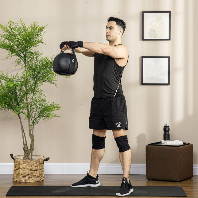 Kettlebell 12 Kg Kettlebell Met Stalen Handvat Voor Krachttraining, Gewichtheffen, Core Training, Vloervriendelijke Kunstleren Jas, Zwart