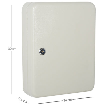 Lockable steel key cabinet, 93 hooks, cream white, 30x24x7.5 cm