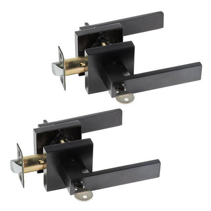 Keyed Entry Door Lever Handle, Black, 2-Pack, Reversible