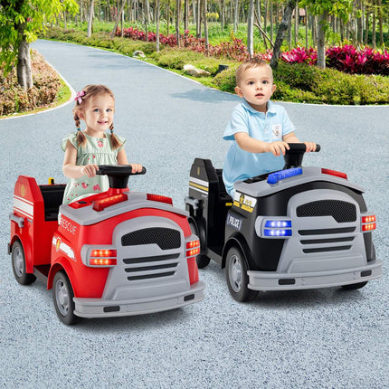 Kids 12V Ride-On Fire Truck, Lights, Sounds, Helmet