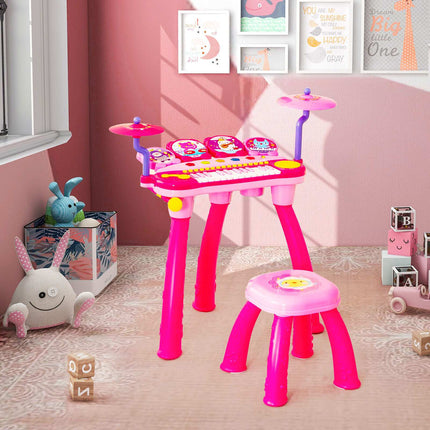 Kids 24-Key Keyboard Drum Set With Mic, MP3, Stool