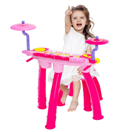 Kids 24-Key Keyboard Drum Set With Mic, MP3, Stool