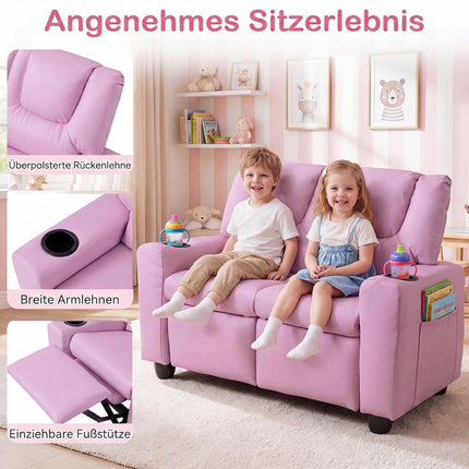 Kids 2-Seater Recliner Sofa with Cup Holders – Pink