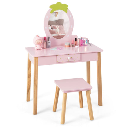 Kids' 2-in-1 Vanity Set with Stool & Mirror, Wood