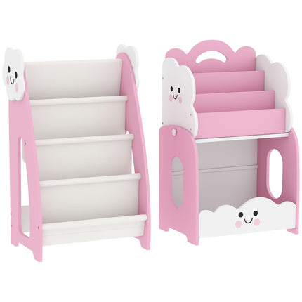 Kids 3-In-1 Toy Storage Shelf, Bookshelf Nightstand, Pink