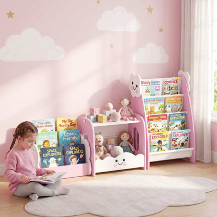Kids 3-In-1 Toy Storage Shelf, Bookshelf Nightstand, Pink