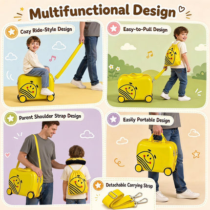 Kids 3-Piece Yellow Luggage Set with Backpack & Headrest