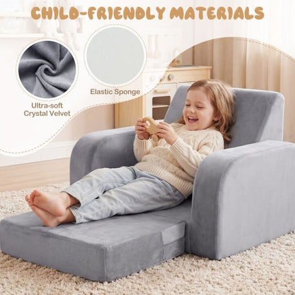 Kids 3-in-1 Convertible Sofa Bed, Velvet, Grey